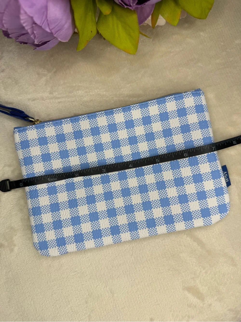 3 for $16 - NEW Ipsy Blue and White Gingham Cosmetic Bag